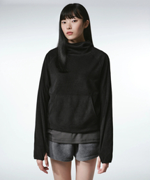 [シティレジャー] ウィメンズ グリッド ポーラ フリース フード付き 長袖 Tシャツ [ブラック]