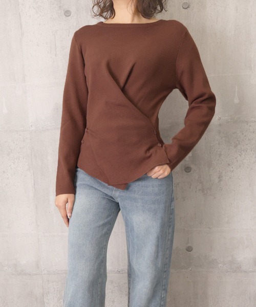 Miniministore（ミニミニストア）の「ニットトップス 長袖 クロスニット 秋冬（ニット/セーター・レディース・グレー/ブラック/ブラウン/ライトベージュ・FREE）」の8枚目の写真