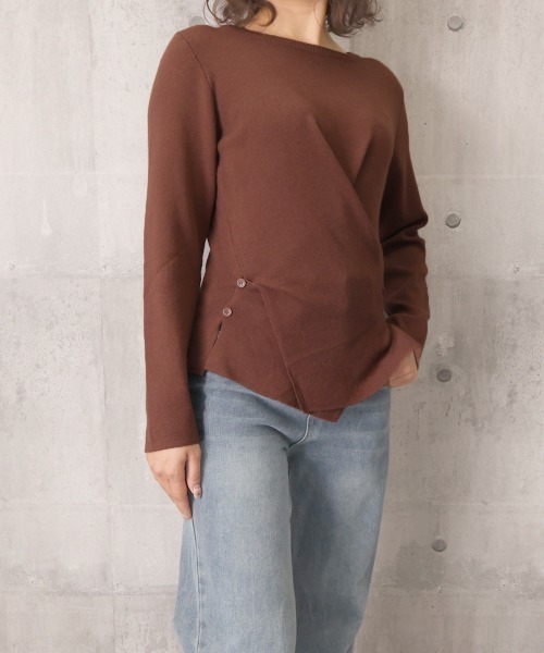 Miniministore（ミニミニストア）の「ニットトップス 長袖 クロスニット 秋冬（ニット/セーター・レディース・グレー/ブラック/ブラウン/ライトベージュ・FREE）」の9枚目の写真