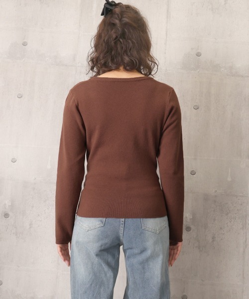 Miniministore（ミニミニストア）の「ニットトップス 長袖 クロスニット 秋冬（ニット/セーター・レディース・グレー/ブラック/ブラウン/ライトベージュ・FREE）」の10枚目の写真