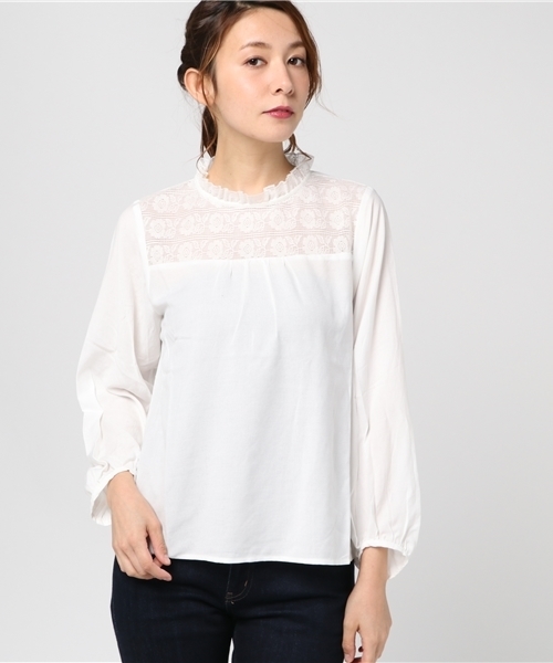 POU DOU DOU（プードゥドゥ）の「レースヨークフリルブラウス（シャツ/ブラウス・レディース・ピンク/アイボリー/ブラック・3）」の2枚目の写真