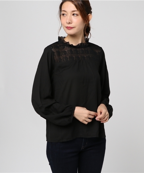 POU DOU DOU（プードゥドゥ）の「レースヨークフリルブラウス（シャツ/ブラウス・レディース・ピンク/アイボリー/ブラック・3）」の3枚目の写真