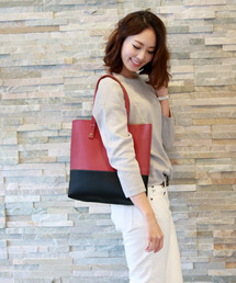 バイカラー フェイクレザー トートバッグ