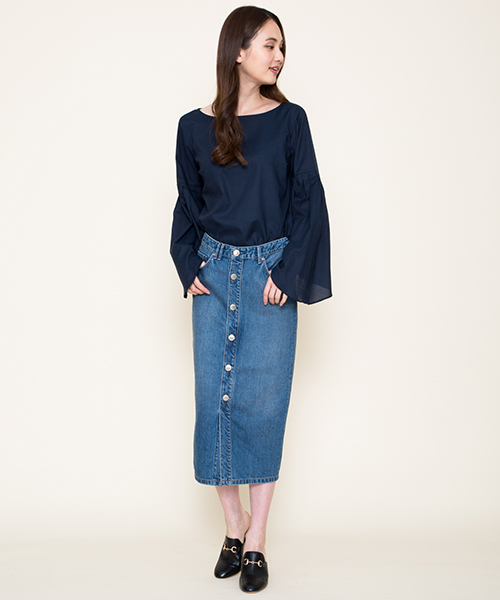 Moname（モナーム）の「Moname   タイトスカート デニム   MIDDLE SKIRT(ミドルスカート)/41173231 　（デニムスカート・レディース・ライトブルー・S/M）」の7枚目の写真