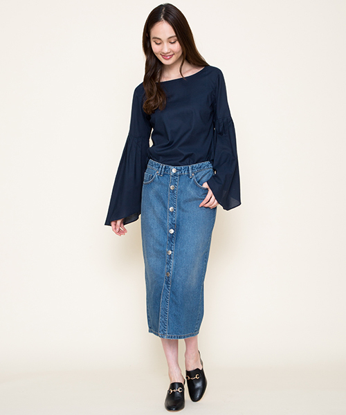 Moname（モナーム）の「Moname   タイトスカート デニム   MIDDLE SKIRT(ミドルスカート)/41173231 　（デニムスカート・レディース・ライトブルー・S/M）」の8枚目の写真