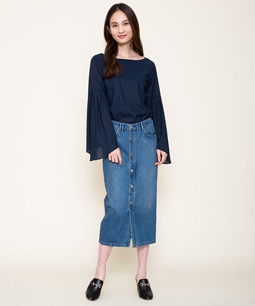 Moname（モナーム）の「Moname   タイトスカート デニム   MIDDLE SKIRT(ミドルスカート)/41173231 　（デニムスカート・レディース・ライトブルー・S/M）」の9枚目の写真