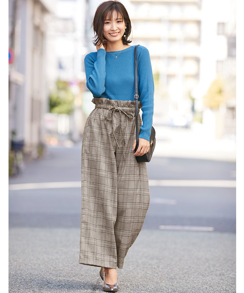 Pierrot(ピエロ)の「ウエストリボンチェック柄ワイドパンツ(その他パンツ・レディース・ブラック/ブラック系その他/ブラウン・L/M)」の8枚目の写真