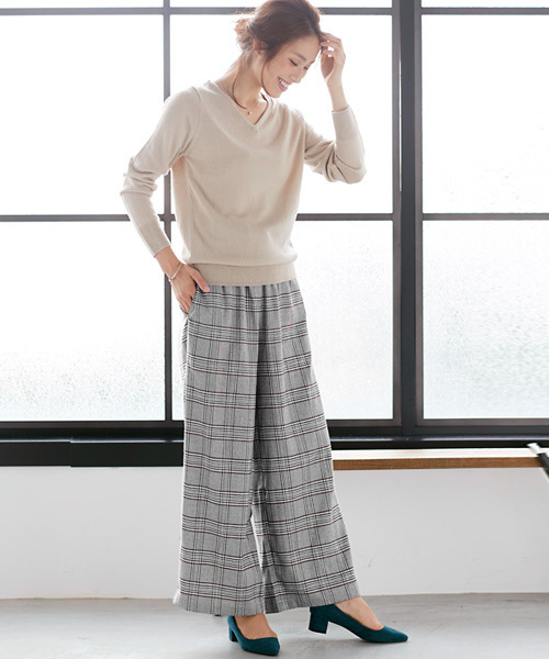 Pierrot(ピエロ)の「ウエストリボンチェック柄ワイドパンツ(その他パンツ・レディース・ブラック/ブラック系その他/ブラウン・L/M)」の12枚目の写真