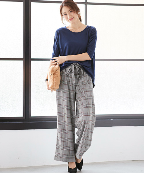 Pierrot(ピエロ)の「ウエストリボンチェック柄ワイドパンツ(その他パンツ・レディース・ブラック/ブラック系その他/ブラウン・L/M)」の14枚目の写真
