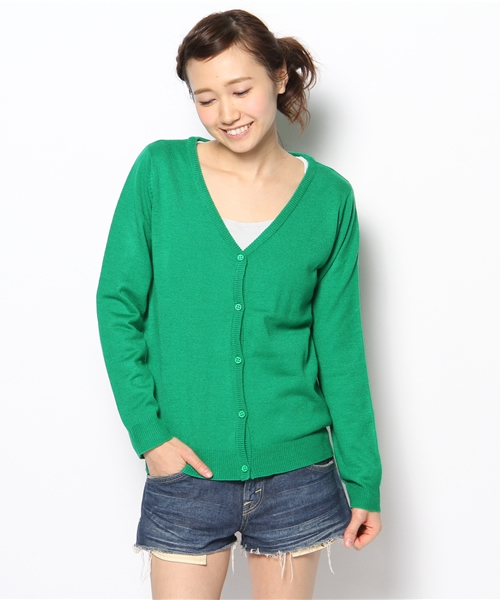 WEGO（ウィゴー）の「綿タッチアクリルVネックLSカーディガン（カーディガン/ボレロ・レディース・グリーン/グリーン系その他/ブルー/ネイビー/イエロー/ピンク/レッド・FREE）」の2枚目の写真