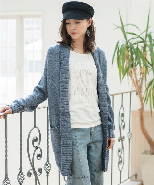 Goa ゴア の 綿アクリル インディゴ風ニットガウン カーディガン ボレロ Wear