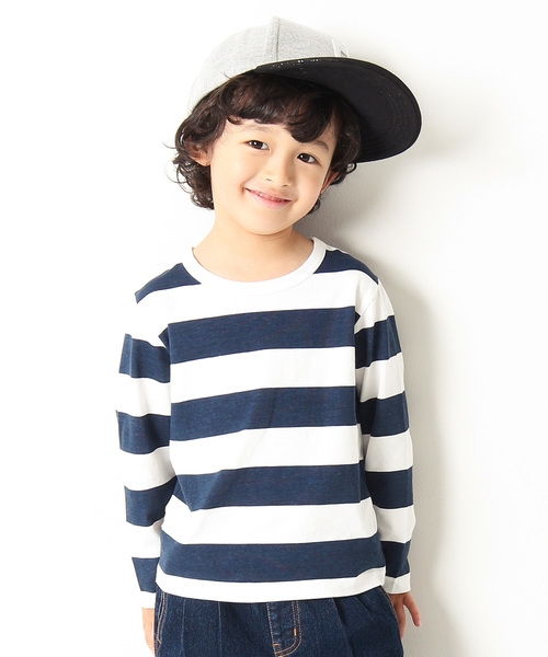 devirock（デビロック）の「プリントボーダー長袖Tシャツ カットソー（Tシャツ/カットソー・キッズ・ブラック/ネイビー/レッド・100cm/110cm/120cm/130cm/140cm/150cm/160cm）」の3枚目の写真