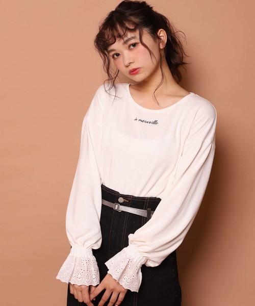 one after another NICE CLAUP(ワンアフターアナザーナイスクラップ)の「キャンディースリーブトップス(Tシャツ/カットソー・レディース・アイボリー/モカ/ブラウン系その他/ベージュ系その他/ネイビー×ホワイト・FREE)」の2枚目の写真