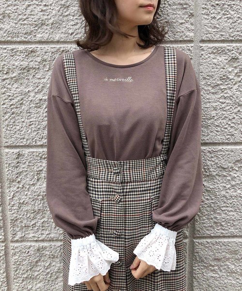 one after another NICE CLAUP(ワンアフターアナザーナイスクラップ)の「キャンディースリーブトップス(Tシャツ/カットソー・レディース・アイボリー/モカ/ブラウン系その他/ベージュ系その他/ネイビー×ホワイト・FREE)」の3枚目の写真