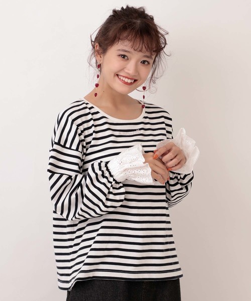 one after another NICE CLAUP(ワンアフターアナザーナイスクラップ)の「キャンディースリーブトップス(Tシャツ/カットソー・レディース・アイボリー/モカ/ブラウン系その他/ベージュ系その他/ネイビー×ホワイト・FREE)」の9枚目の写真