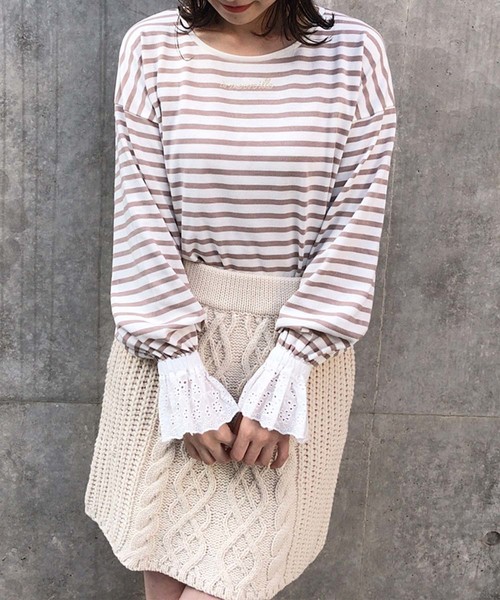 one after another NICE CLAUP(ワンアフターアナザーナイスクラップ)の「キャンディースリーブトップス(Tシャツ/カットソー・レディース・アイボリー/モカ/ブラウン系その他/ベージュ系その他/ネイビー×ホワイト・FREE)」の10枚目の写真