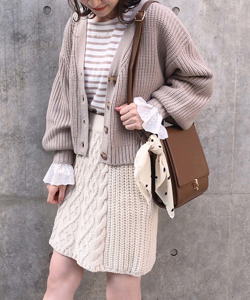 one after another NICE CLAUP(ワンアフターアナザーナイスクラップ)の「キャンディースリーブトップス(Tシャツ/カットソー・レディース・アイボリー/モカ/ブラウン系その他/ベージュ系その他/ネイビー×ホワイト・FREE)」の7枚目の写真