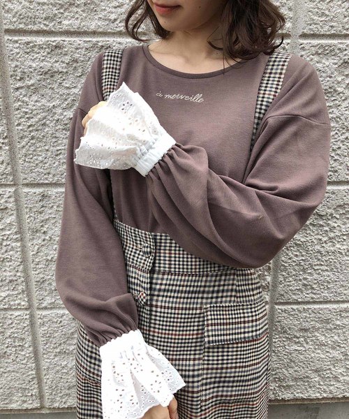 one after another NICE CLAUP(ワンアフターアナザーナイスクラップ)の「キャンディースリーブトップス(Tシャツ/カットソー・レディース・アイボリー/モカ/ブラウン系その他/ベージュ系その他/ネイビー×ホワイト・FREE)」の8枚目の写真