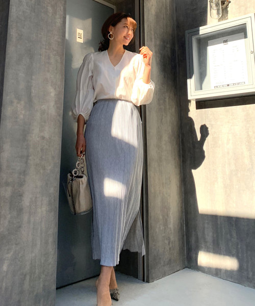 CIEL'AIR（シエルエアー）の「【CIEL'AIR/シエルエアー】ウエストリボンプリーツロングスカート（セットアップアイテム）（スカート・レディース・グレー/ベージュ・FREE）」の9枚目の写真