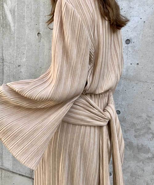 CIEL'AIR（シエルエアー）の「【CIEL'AIR/シエルエアー】ウエストリボンプリーツロングスカート（セットアップアイテム）（スカート・レディース・グレー/ベージュ・FREE）」の10枚目の写真
