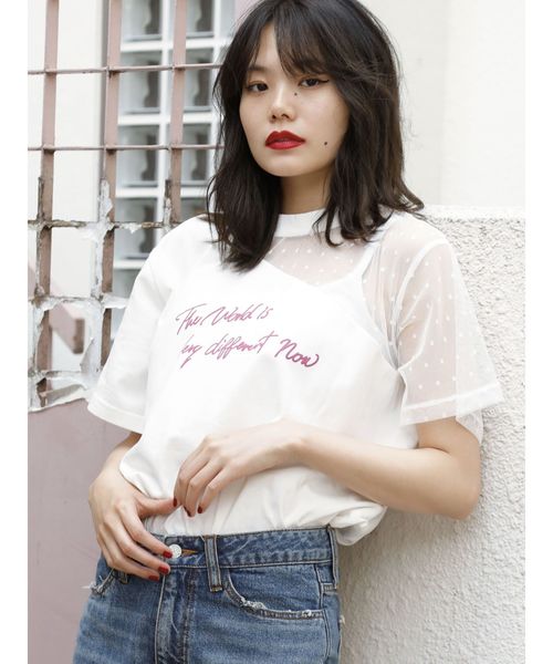 jouetie（ジュエティ）の「シースルーオープンショルダーT（Tシャツ/カットソー・レディース・オフホワイト/オレンジ/ブラック・MEDIUM）」の2枚目の写真