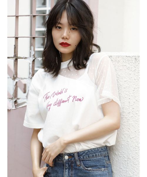 jouetie（ジュエティ）の「シースルーオープンショルダーT（Tシャツ/カットソー・レディース・オフホワイト/オレンジ/ブラック・MEDIUM）」の5枚目の写真