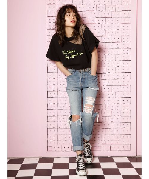 jouetie（ジュエティ）の「シースルーオープンショルダーT（Tシャツ/カットソー・レディース・オフホワイト/オレンジ/ブラック・MEDIUM）」の10枚目の写真