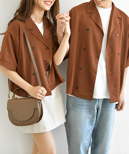 PairPair(ペアペア)の「ダブルボタンカイキンシャツ(男女兼用アイテム)(シャツ/ブラウス・レディース・ブラック/アイボリー/ブラウン系その他・MEDIUM/LARGE)」の9枚目の写真