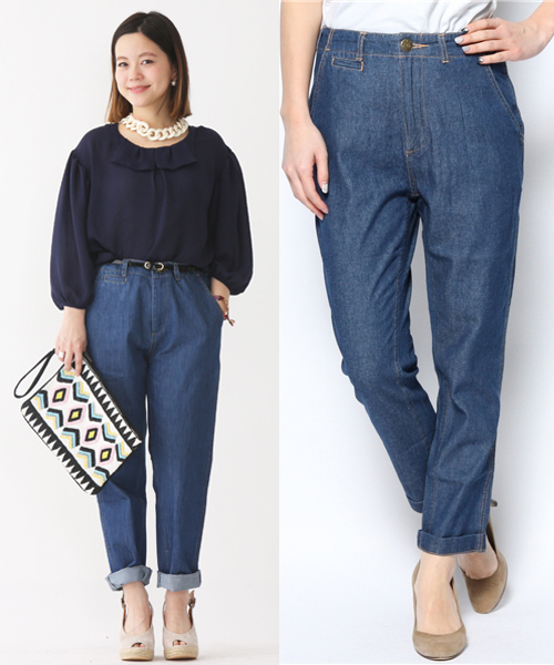 mystic（ミスティック）の「デニムテーパードパンツ（デニムパンツ・レディース・ライトブルー/ホワイト/ブルー・1/2）」の3枚目の写真