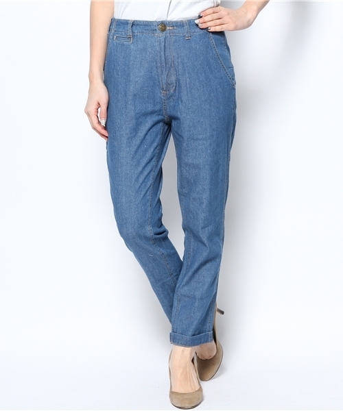 mystic（ミスティック）の「デニムテーパードパンツ（デニムパンツ・レディース・ライトブルー/ホワイト/ブルー・1/2）」の2枚目の写真