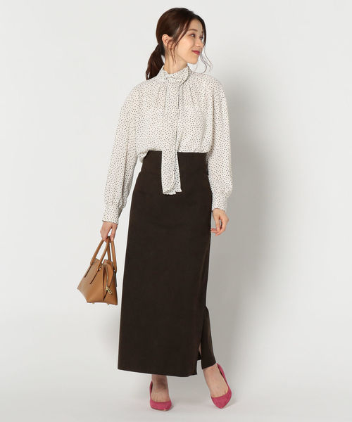 NOLLEY’S（ノーリーズ）の「人工皮革タイトロングスリットスカート（スカート・レディース・ダークブラウン/ライトパープル・38/36）」の6枚目の写真