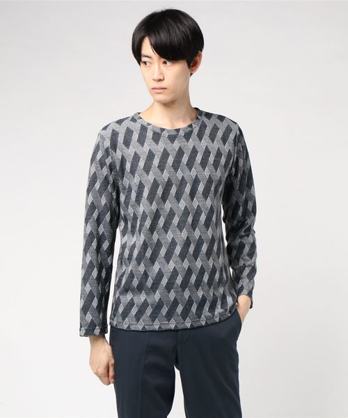 セール Homme テットオム のファッション トップス Tete 変形アーガイルクルーロングスリーブt Tシャツ カットソー Tete