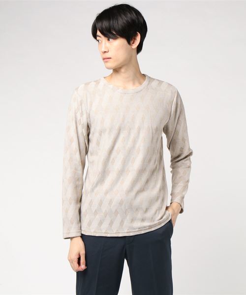 セール Homme テットオム のファッション トップス Tete 変形アーガイルクルーロングスリーブt Tシャツ カットソー Tete