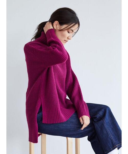 AMERICAN HOLIC(アメリカンホリック)の「ワッフルタートル裾スリットニットチュニック *(ニット/セーター・レディース・ブラウン/ベージュ系その他2/グリーン/ネイビー/パープル・M/L)」の9枚目の写真