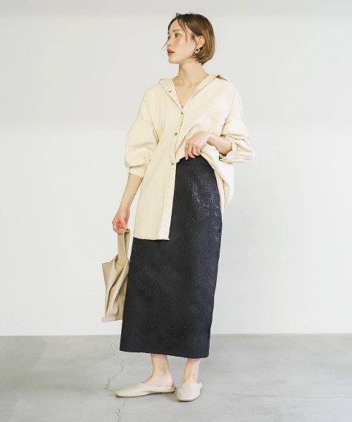 select MOCA（セレクトモカ）の「2020 S/S  ジャガードロングスカート (刺繍デザイン後ろスリット両ポケット付きタイトスカート)（スカート・レディース・ブラック/ベージュ・FREE）」の21枚目の写真