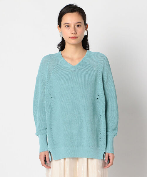 NOLLEY’S Sophi(ノーリーズソフィ)の「リネン混片畦Vネックプルオーバーニット(ニット/セーター・レディース・オフホワイト/ミント/キャメル・38)」の16枚目の写真