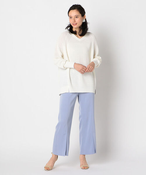 NOLLEY’S Sophi(ノーリーズソフィ)の「リネン混片畦Vネックプルオーバーニット(ニット/セーター・レディース・オフホワイト/ミント/キャメル・38)」の6枚目の写真
