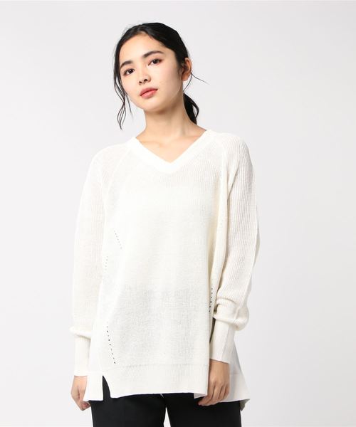 NOLLEY’S Sophi(ノーリーズソフィ)の「リネン混片畦Vネックプルオーバーニット(ニット/セーター・レディース・オフホワイト/ミント/キャメル・38)」の21枚目の写真