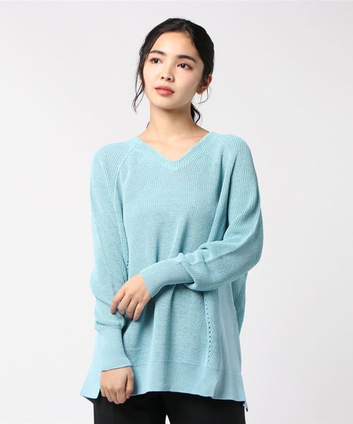 NOLLEY’S Sophi(ノーリーズソフィ)の「リネン混片畦Vネックプルオーバーニット(ニット/セーター・レディース・オフホワイト/ミント/キャメル・38)」の20枚目の写真