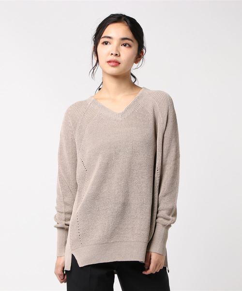 NOLLEY’S Sophi(ノーリーズソフィ)の「リネン混片畦Vネックプルオーバーニット(ニット/セーター・レディース・オフホワイト/ミント/キャメル・38)」の19枚目の写真