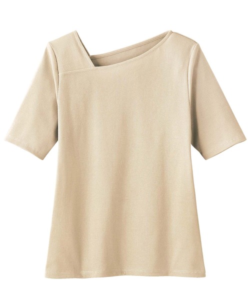 GeeRA（ジーラ）の「リブアシメネックＴシャツ（Tシャツ/カットソー・レディース・ベージュ/レッド/ブラウン/ブラック/オフホワイト・LARGE/XX-LARGE/MEDIUM/X-LARGE/SMALL）」の20枚目の写真