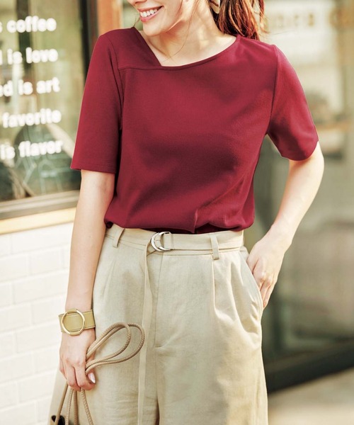 GeeRA（ジーラ）の「リブアシメネックＴシャツ（Tシャツ/カットソー・レディース・ベージュ/レッド/ブラウン/ブラック/オフホワイト・LARGE/XX-LARGE/MEDIUM/X-LARGE/SMALL）」の15枚目の写真