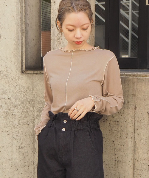 tiptop（ティップトップ）の「メロウ切り替えボートネックロンT（Tシャツ/カットソー・レディース・オフホワイト/ブラック/ベージュ・FREE）」の4枚目の写真