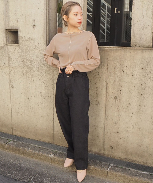 tiptop（ティップトップ）の「メロウ切り替えボートネックロンT（Tシャツ/カットソー・レディース・オフホワイト/ブラック/ベージュ・FREE）」の6枚目の写真