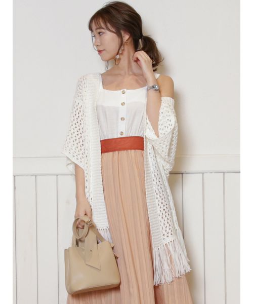 dazzlin（ダズリン）の「フリンジディティールカーデ（カーディガン/ボレロ・レディース・ベージュ/オフホワイト/カーキ・FREE）」の2枚目の写真