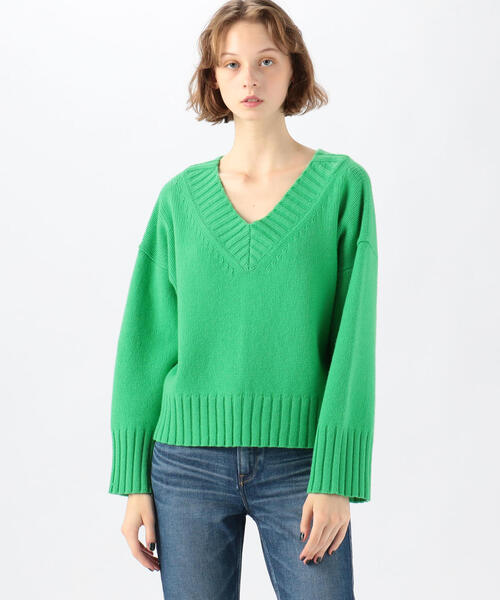 MACPHEE -  MACPHELAMBS CASHMERE Vネックプルオーバーイエロー MACPHEE - MACPHELAMBS CASHMERE Vネックプルオーバーイエローの