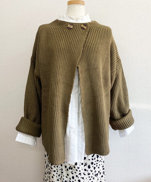 SMILE ORCHID(スマイルオーキッド)の「レイヤードで着れるのが魅力的2wayニットカーディガン(ニット/セーター・レディース・アイボリー/ベージュ/ブラウン/カーキ/ピンク/グレー・FREE)」の6枚目の写真