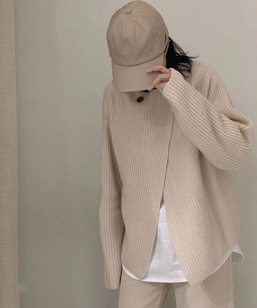 SMILE ORCHID(スマイルオーキッド)の「レイヤードで着れるのが魅力的2wayニットカーディガン(ニット/セーター・レディース・アイボリー/ベージュ/ブラウン/カーキ/ピンク/グレー・FREE)」の7枚目の写真