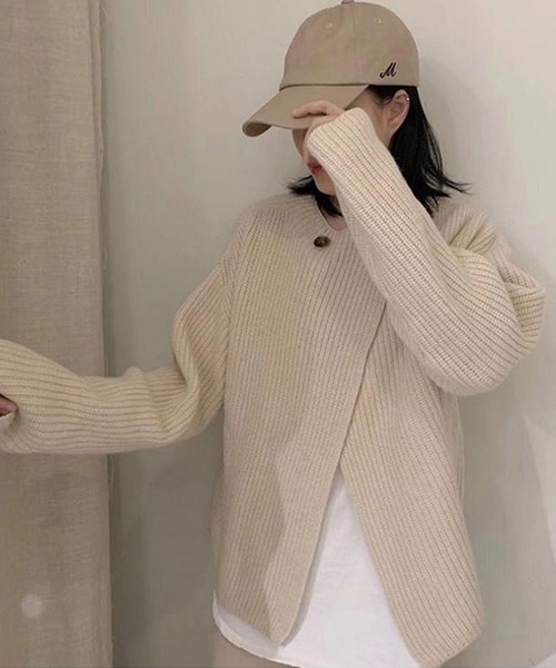 SMILE ORCHID(スマイルオーキッド)の「レイヤードで着れるのが魅力的2wayニットカーディガン(ニット/セーター・レディース・アイボリー/ベージュ/ブラウン/カーキ/ピンク/グレー・FREE)」の8枚目の写真