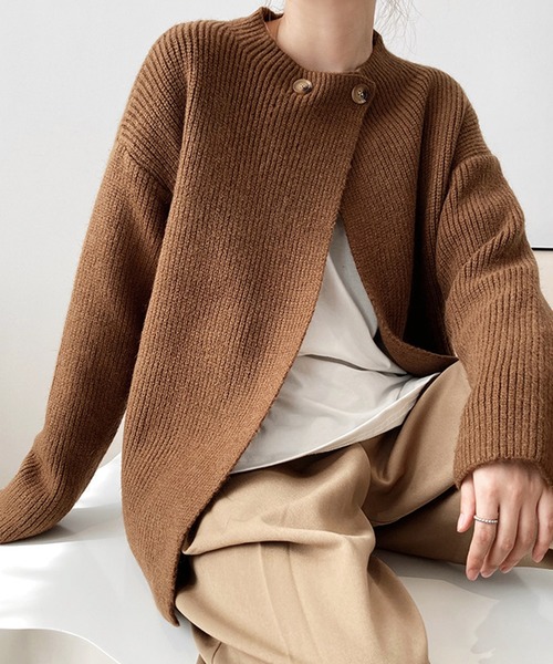 SMILE ORCHID(スマイルオーキッド)の「レイヤードで着れるのが魅力的2wayニットカーディガン(ニット/セーター・レディース・アイボリー/ベージュ/ブラウン/カーキ/ピンク/グレー・FREE)」の12枚目の写真